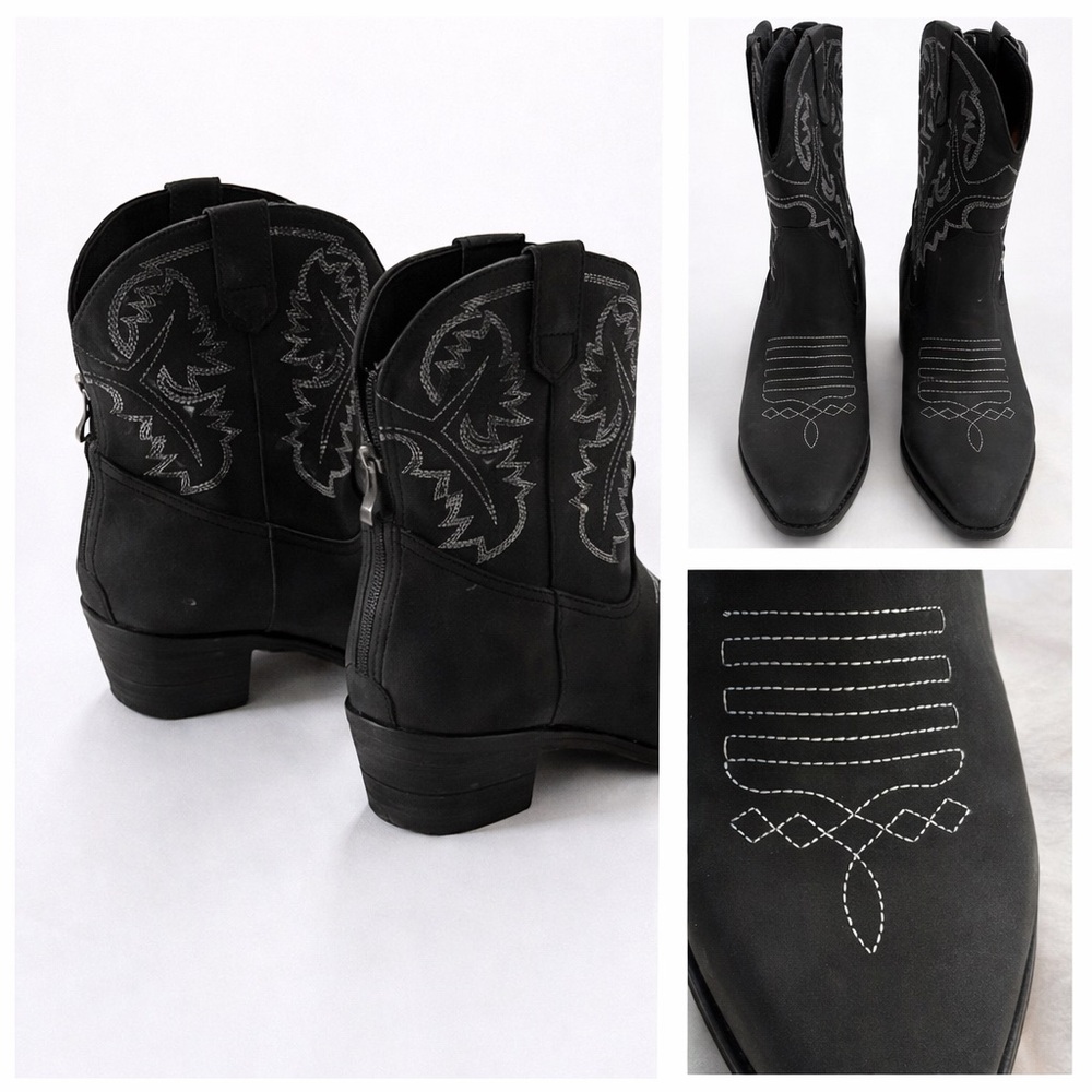 👢 Black Western Cowboy Boots – Embroidered | Size 37